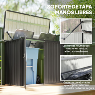 Cobertizo para Contenedor de Basura Doble, Caseta para Cubo de Basura de 240L de Acero Galvanizado con Tapa Abatible y Puertas con Cerradura, para Jardín, Exterior, 150x80x117 cm, Gris Oscuro