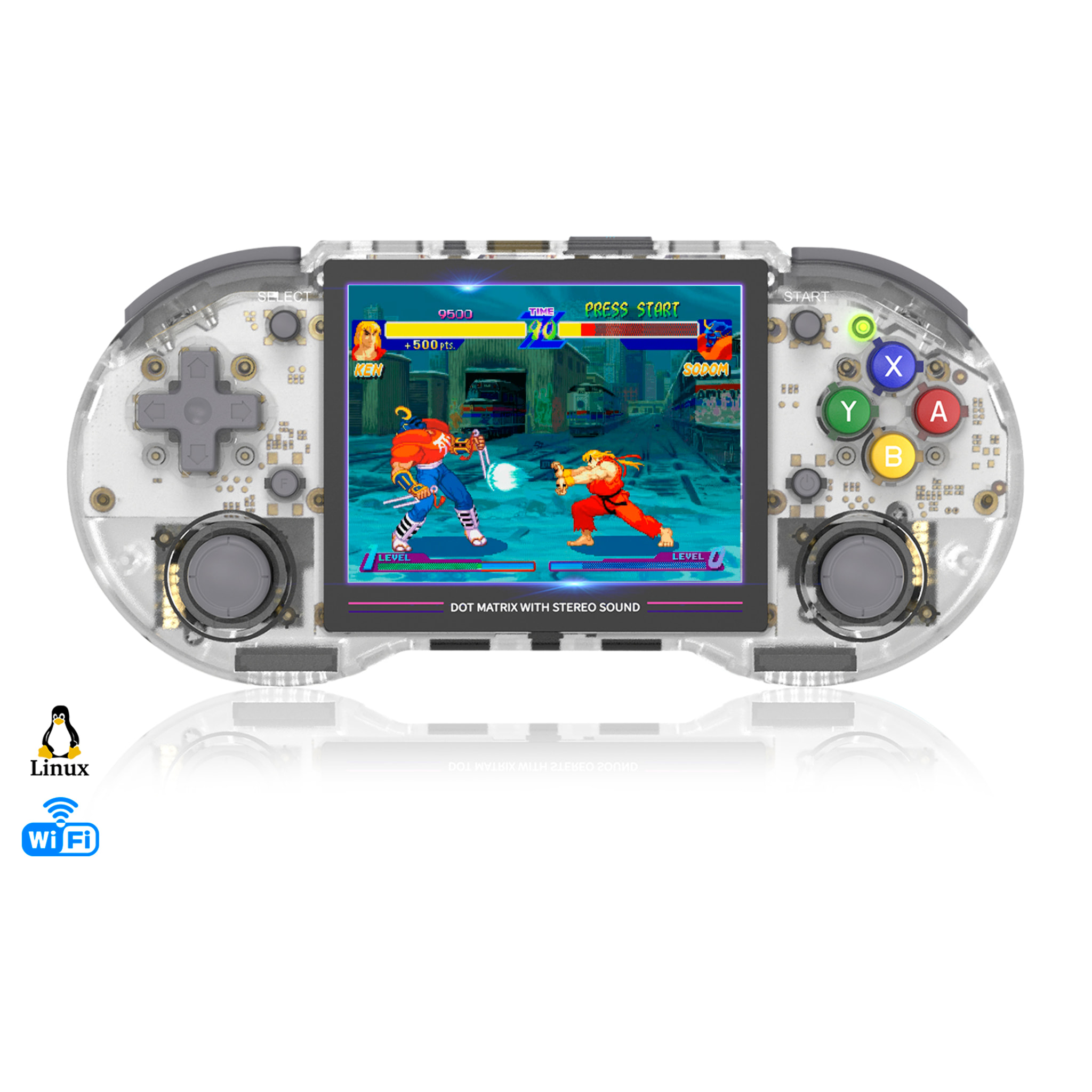 Console emulatore multipiattaforma RG353PS. Schermo IPS da 3,5"; sistema operativo Linux, quad-core da 1,8 GHz, WiFi, 128 GB. +23000 giochi.