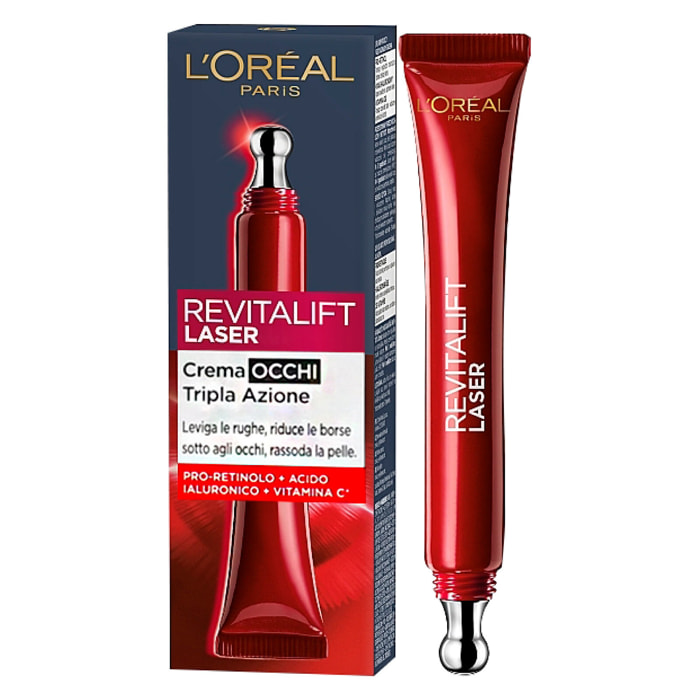 Crema Contorno Occhi Anti-Rughe Rassodante Revitalift Laser con Pro-Retinolo Acido Ialuronico e Vitamina C ad Azione Levigante - Flacone da 15ml