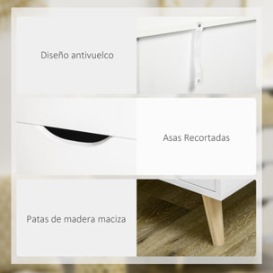 Cómoda con 5 Cajones Cajonera de Armario con Patas Elevadas para Dormitorio Salón Estudio Estilo Moderno Antivuelco 60x40x77,5 cm Natural y Blanco