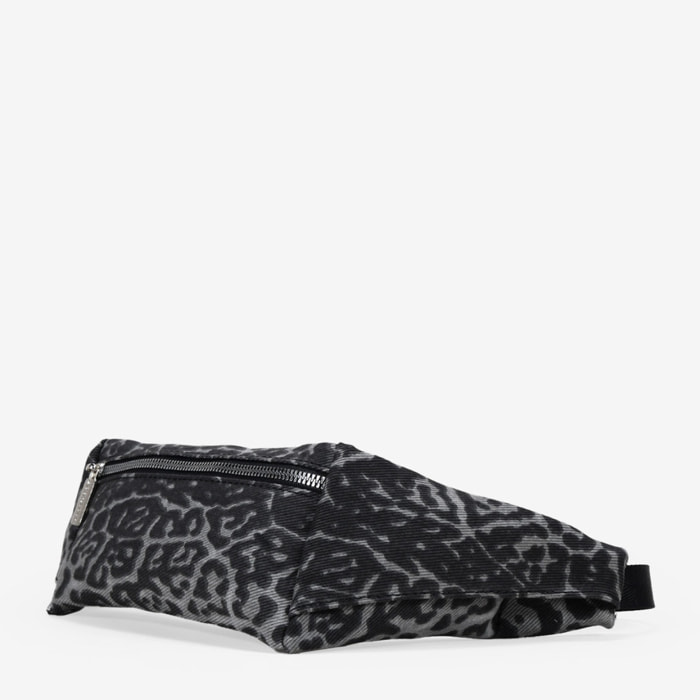 Riñonera plana de leopardo negro con cremallera