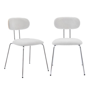 2 chaises décor bois courbé teinté chêne et tissu déperlant blanc. pieds métal chromé - L 45 x P 55 x H 80cm - Erin