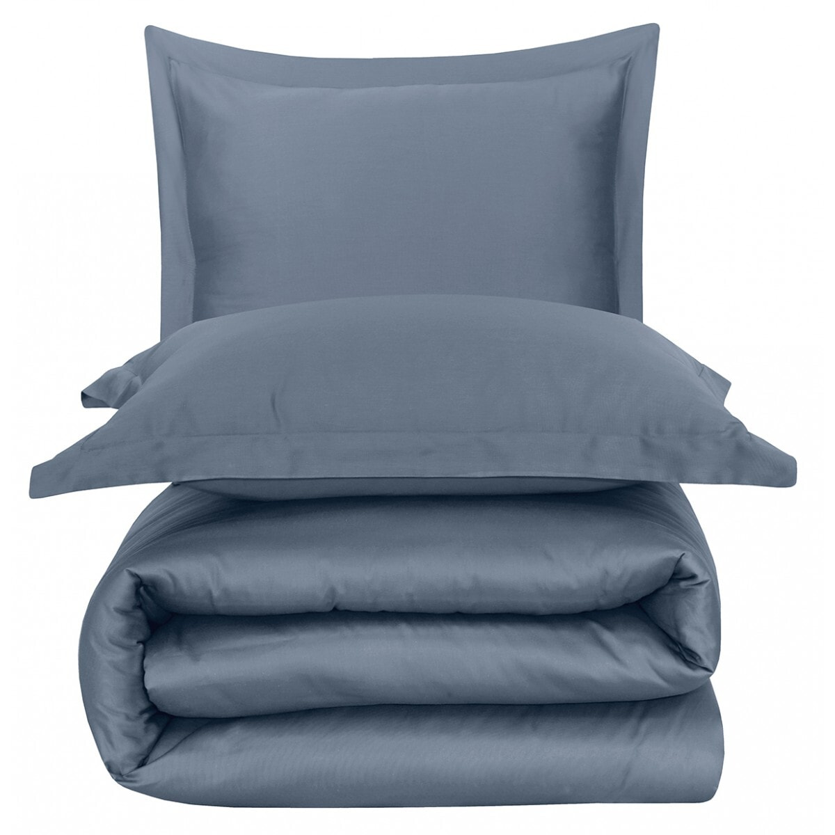 Parure housse de couette en satin de coton bleu