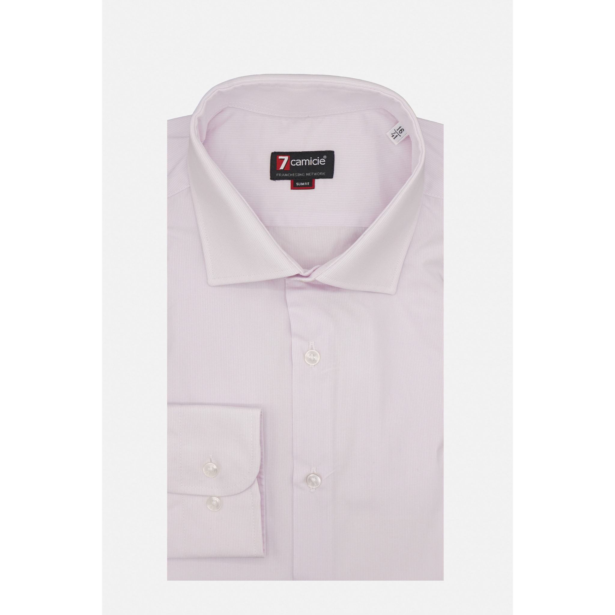 Camicia Uomo 1 Bottone Francese Slim Popeline Rosa/Bianco