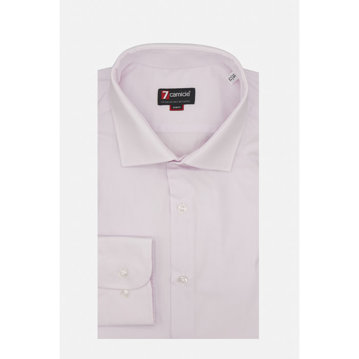 Camicia Uomo 1 Bottone Francese Slim Popeline Rosa/Bianco