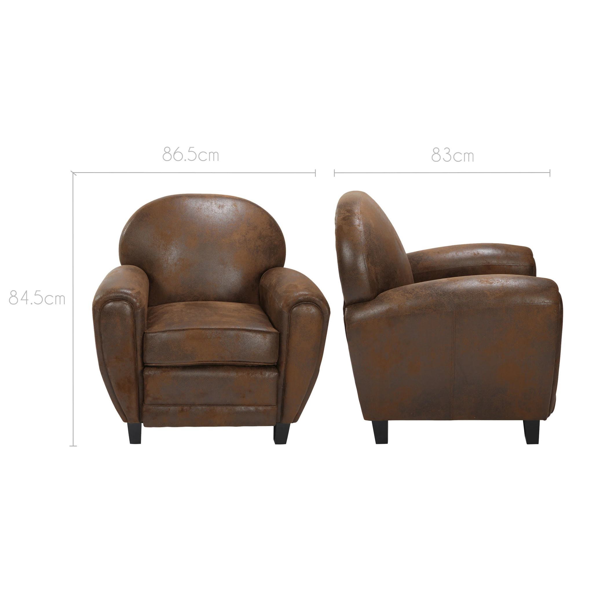 Fauteuil marron vieilli en microfibre - Club
