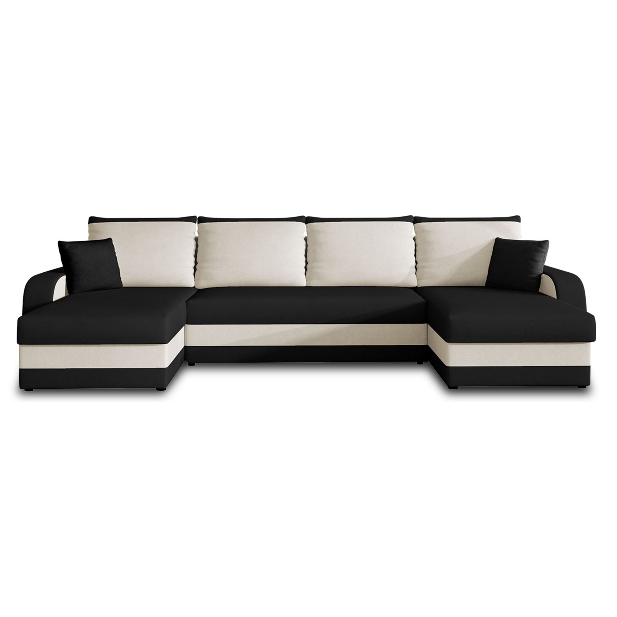 Valos - canapé panoramique en U - 7 places - convertible avec coffre - en velours - Noir / Blanc