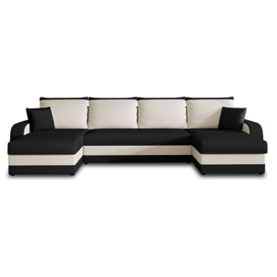 Valos - canapé panoramique en U - 7 places - convertible avec coffre - en velours - Noir / Blanc
