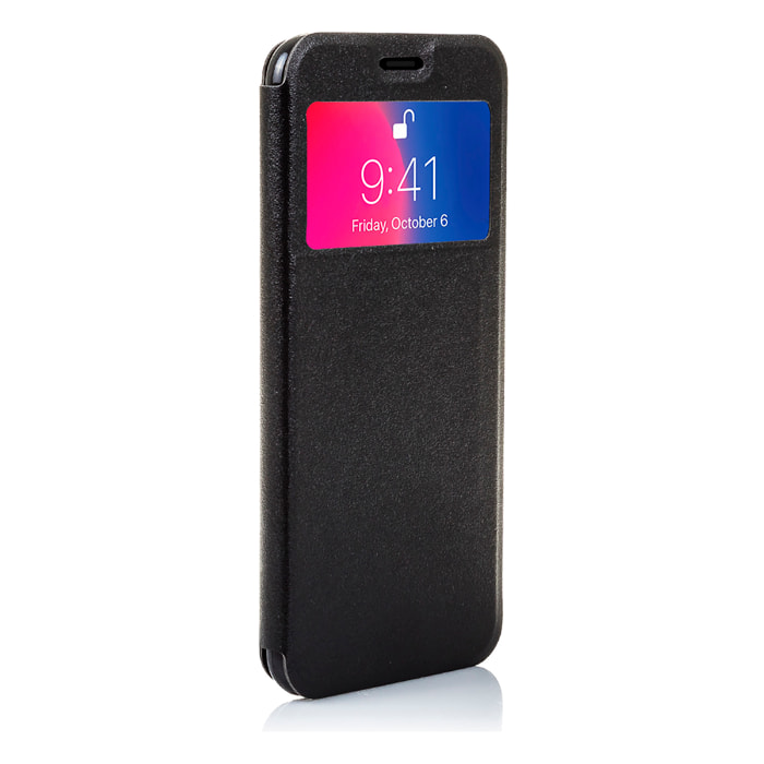 DAM CUSTODIA A LIBRO CON CHIUSURA MAGNETICA A FINESTRA IPHONE X 7x2x14 Cm. Colore nero