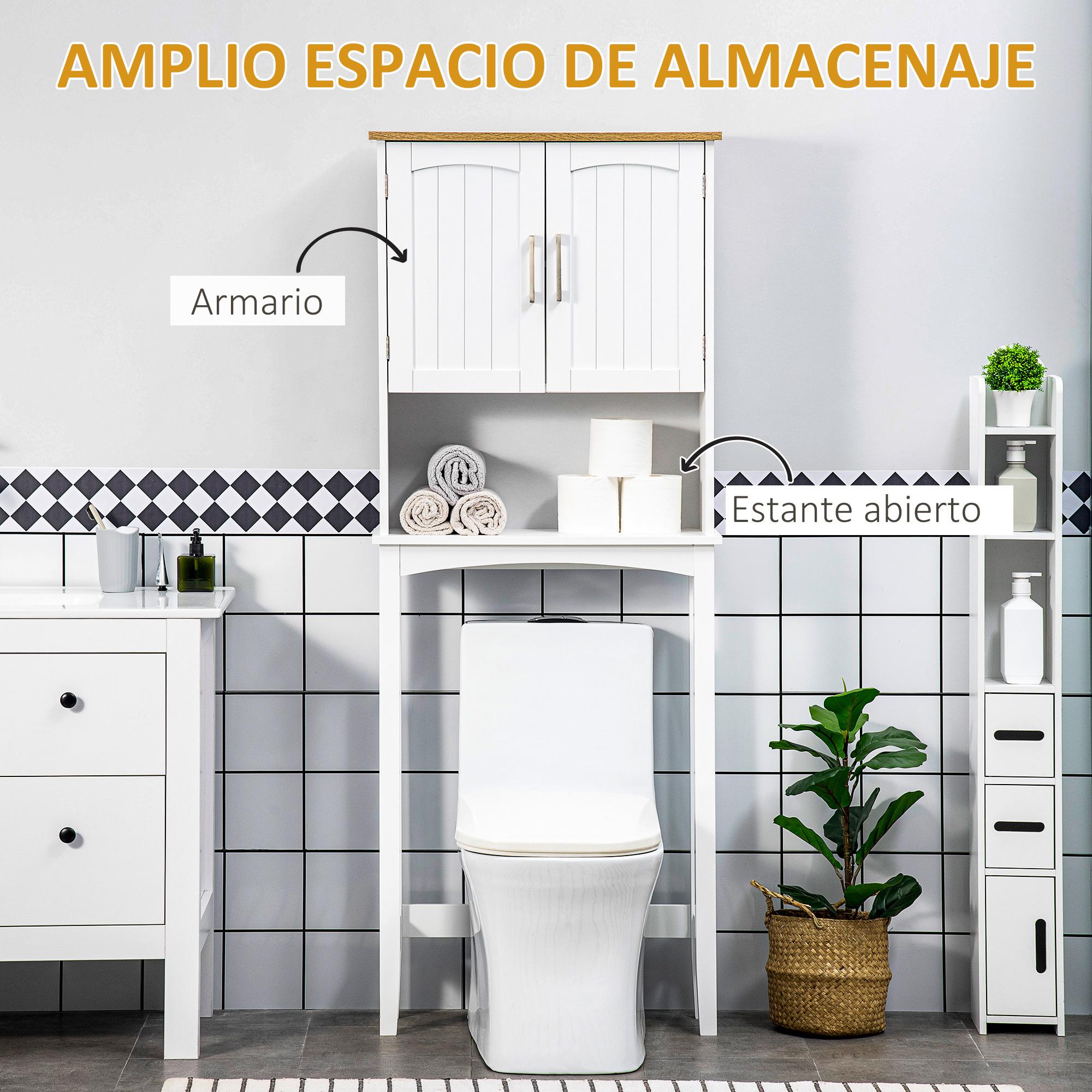 kleankin Mueble sobre Inodoro Armario Alto para Lavadora con 2 Puertas Balda Ajustable Interior y Estante de Almacenaje para Baño WC Carga 20 kg Antivuelco 64x22x165 cm Blanco