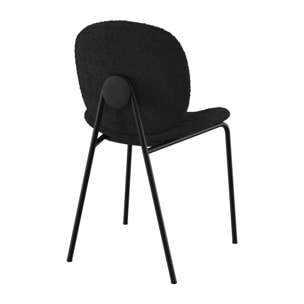 Lot de 2 chaises en tissu bouclé noir et pieds en métal noir - Iris