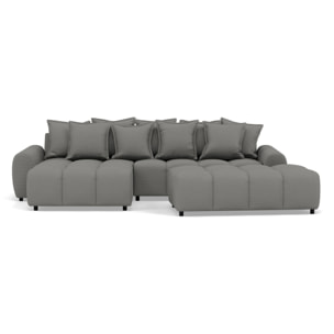 Adelaide - canapé d'angle réversible 4 places avec pouf d'appoint en tissu texturé - Gris