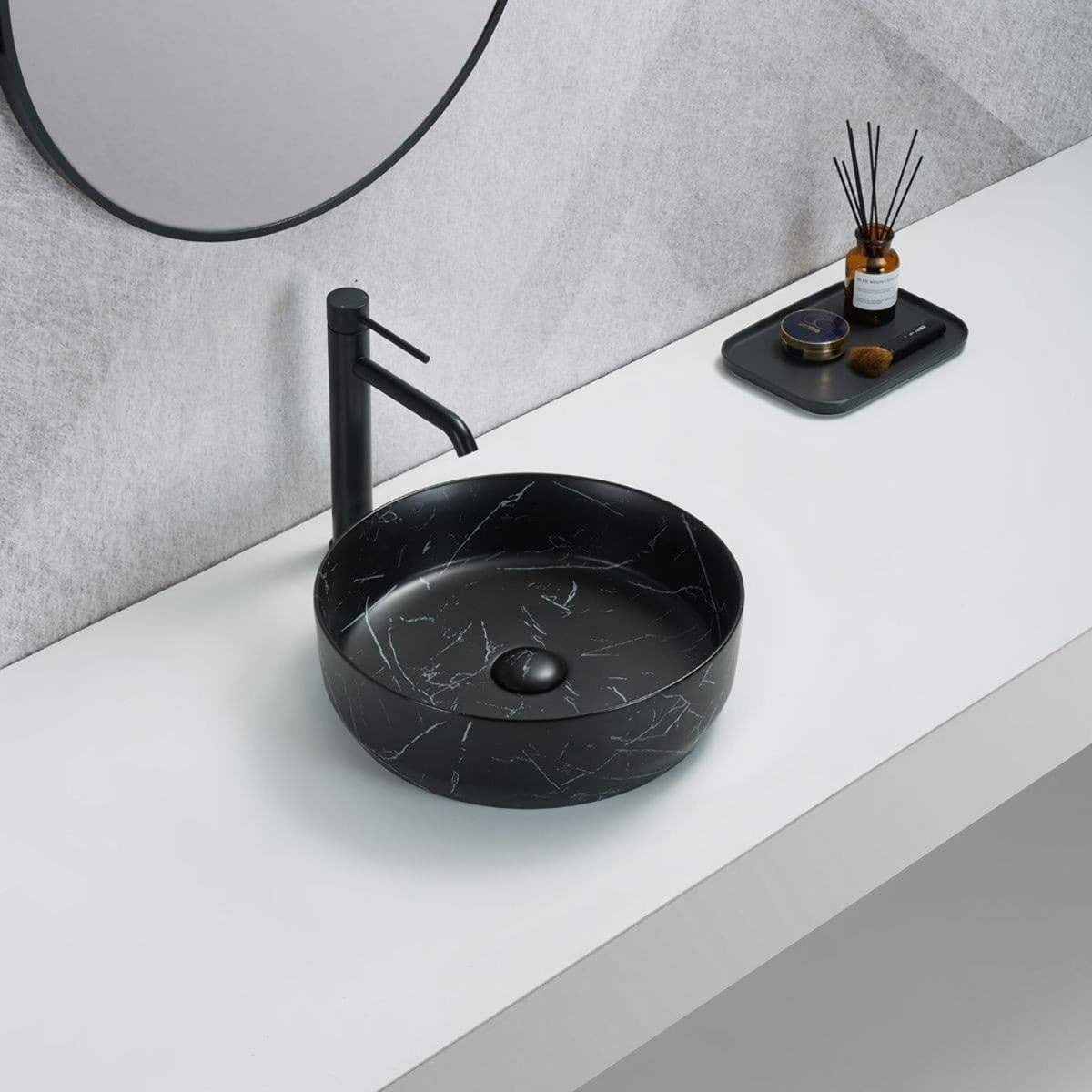 Vasque à poser ronde 39x39 cm noir marbré mat, SAT Infinitio Glam (SATINF3939MRBKM)