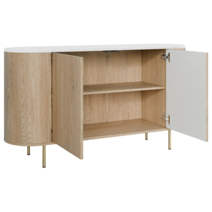 Sansa - buffet bas 139 cm - 2 portes et 1 étagère - plateau effet marbre - Bois / Blanc