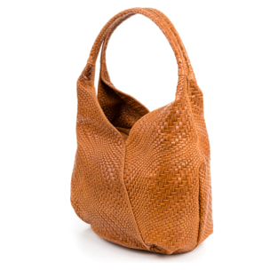 Jesi Borsa a spalla Donna.Pelle autentica Camoscio Incisa Intrecciata