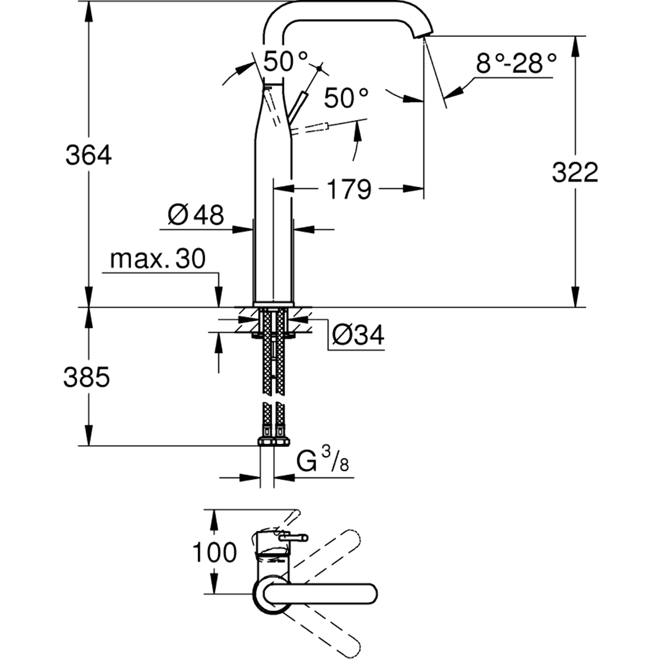 Mitigeur monocommande vasque Essence à poser, Taille XL