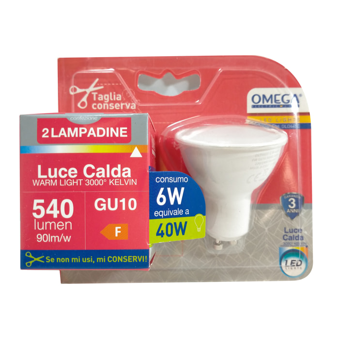 OMEGA Set 6 pezzi faretto led gu10 6w 540lm 3000k GU10