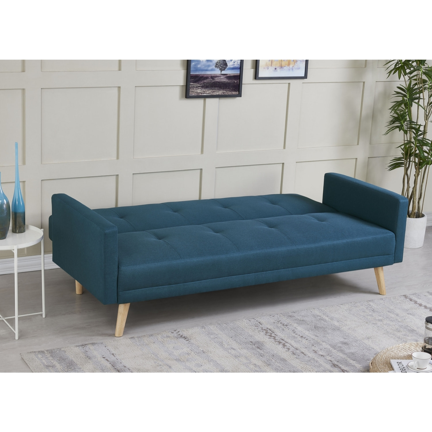 Canapé scandinave convertible 3 places en tissu bleu canard VANSO