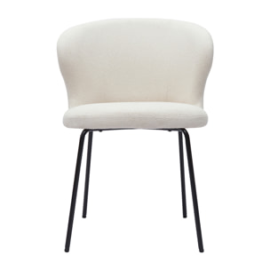 Chaise design blanche en tissu effet laine bouclée et métal noir YDA