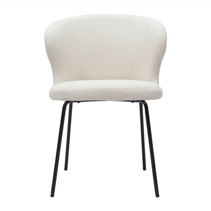 Chaise design blanche en tissu effet laine bouclée et métal noir YDA