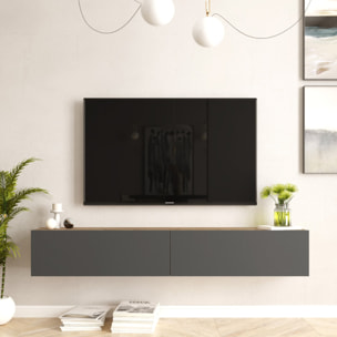 Meuble TV suspendu anthracite et bois 180cm LHOI