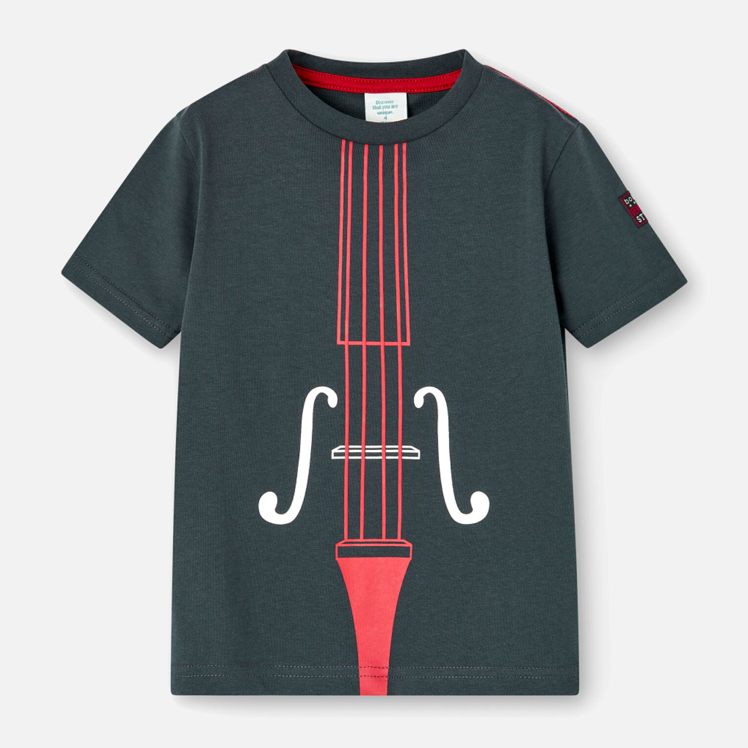 Camiseta bÃ¡sica niÃ±o, algodÃ³n, estampada, gris oscuro