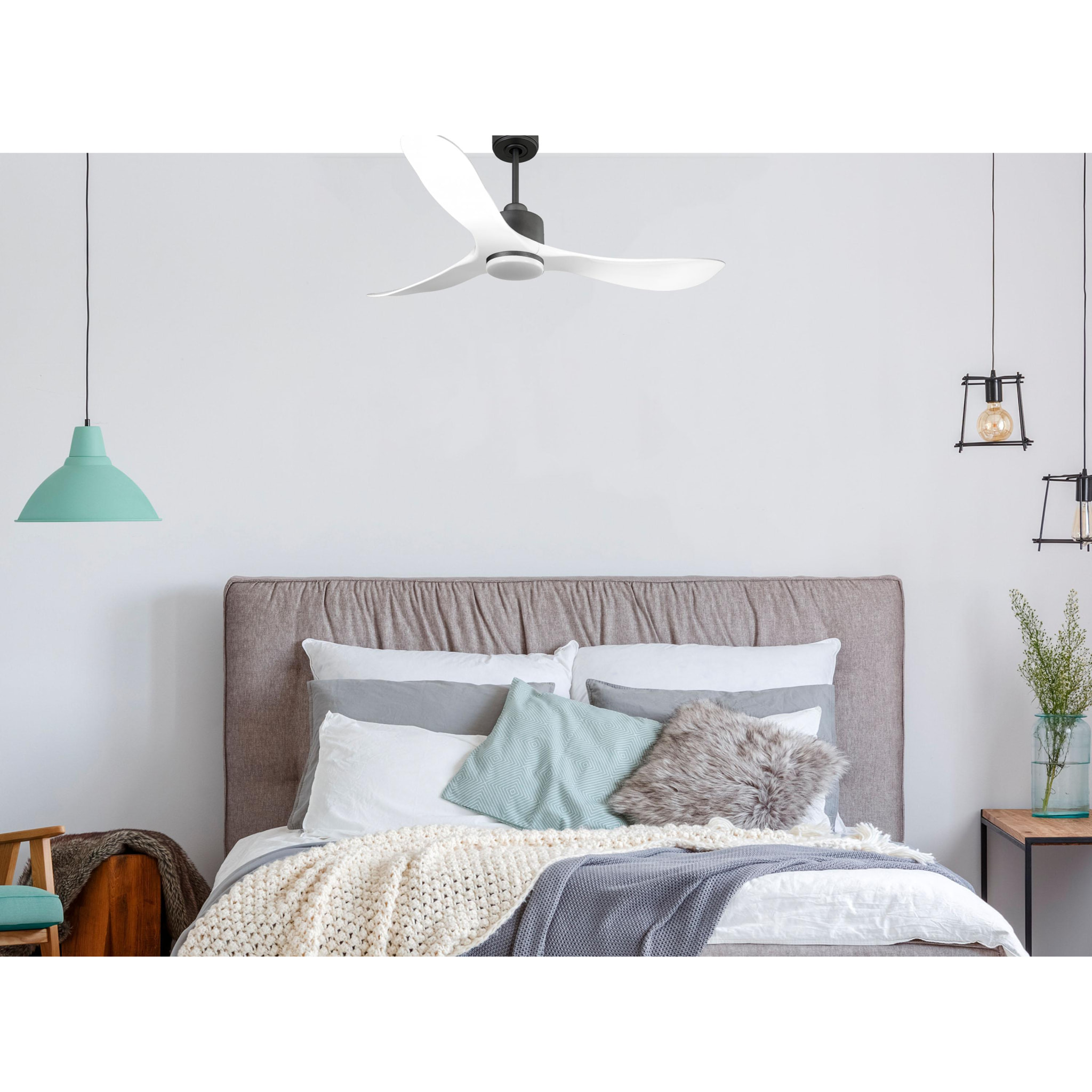 Ventilateur de plafond Réversible  Thermostat Dimmable Wifi Moteur à courant continu Toits en pente Télécommande Lumière à trois tons Hypersilence Mémoire