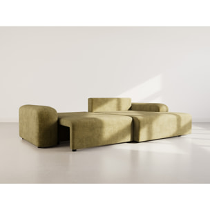Rebecca - canapé d'angle droit 4 places convertible avec coffre en velours texturé - Vert Olive