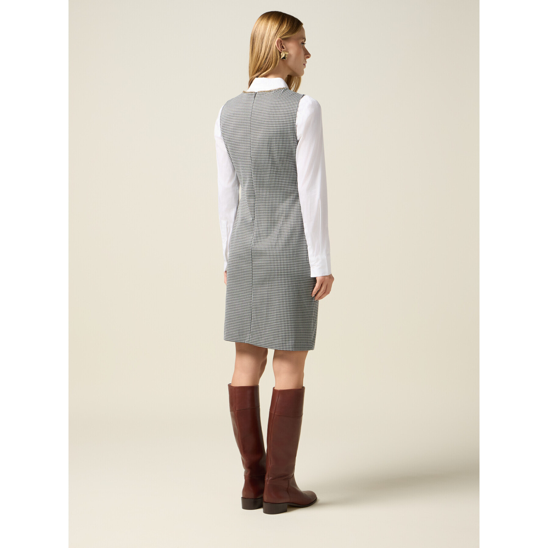 Oltre - Vestito tubino pied de poule - Grigio