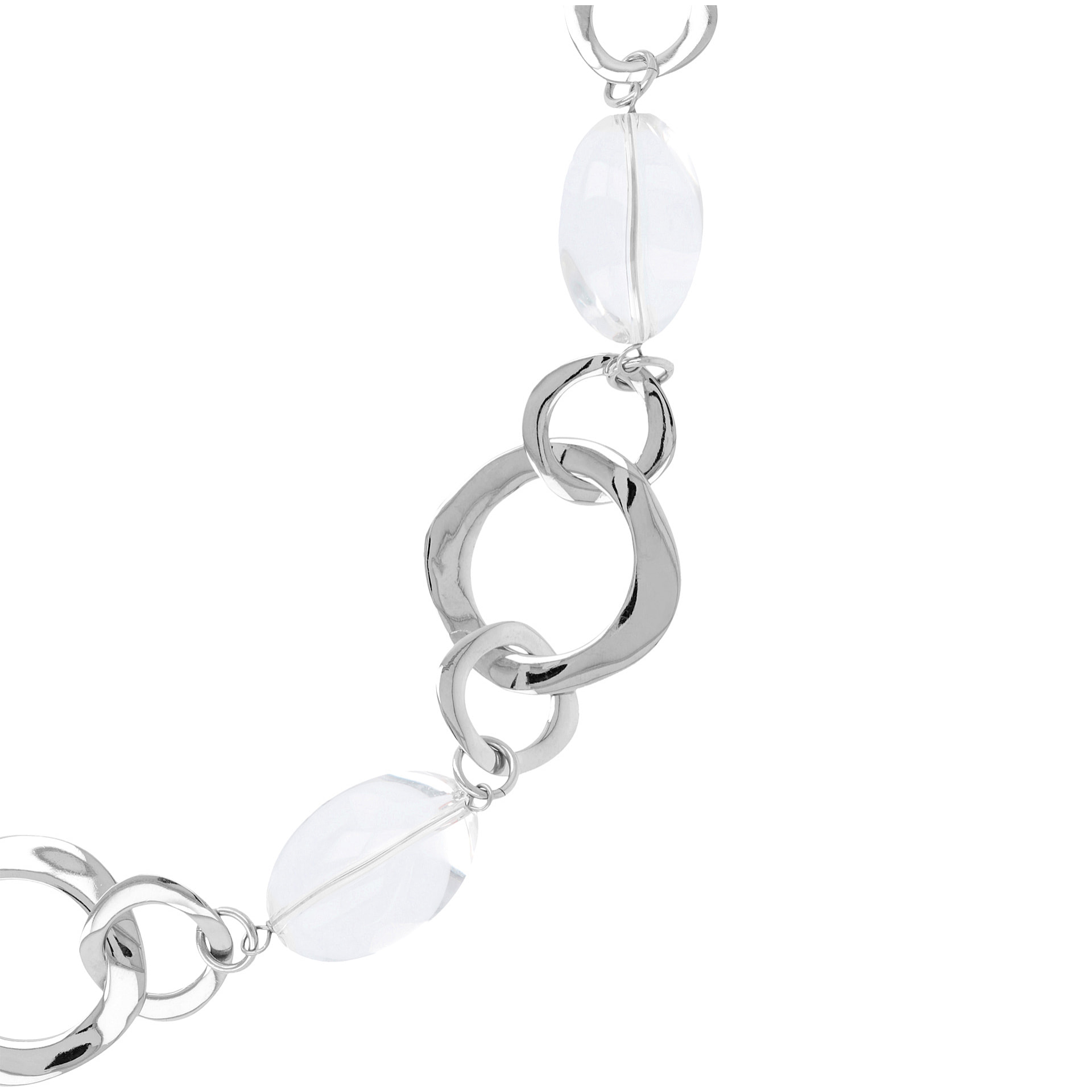 Collana a Cerchi con Quarzo Cristallo Placcata Oro Bianco 18kt