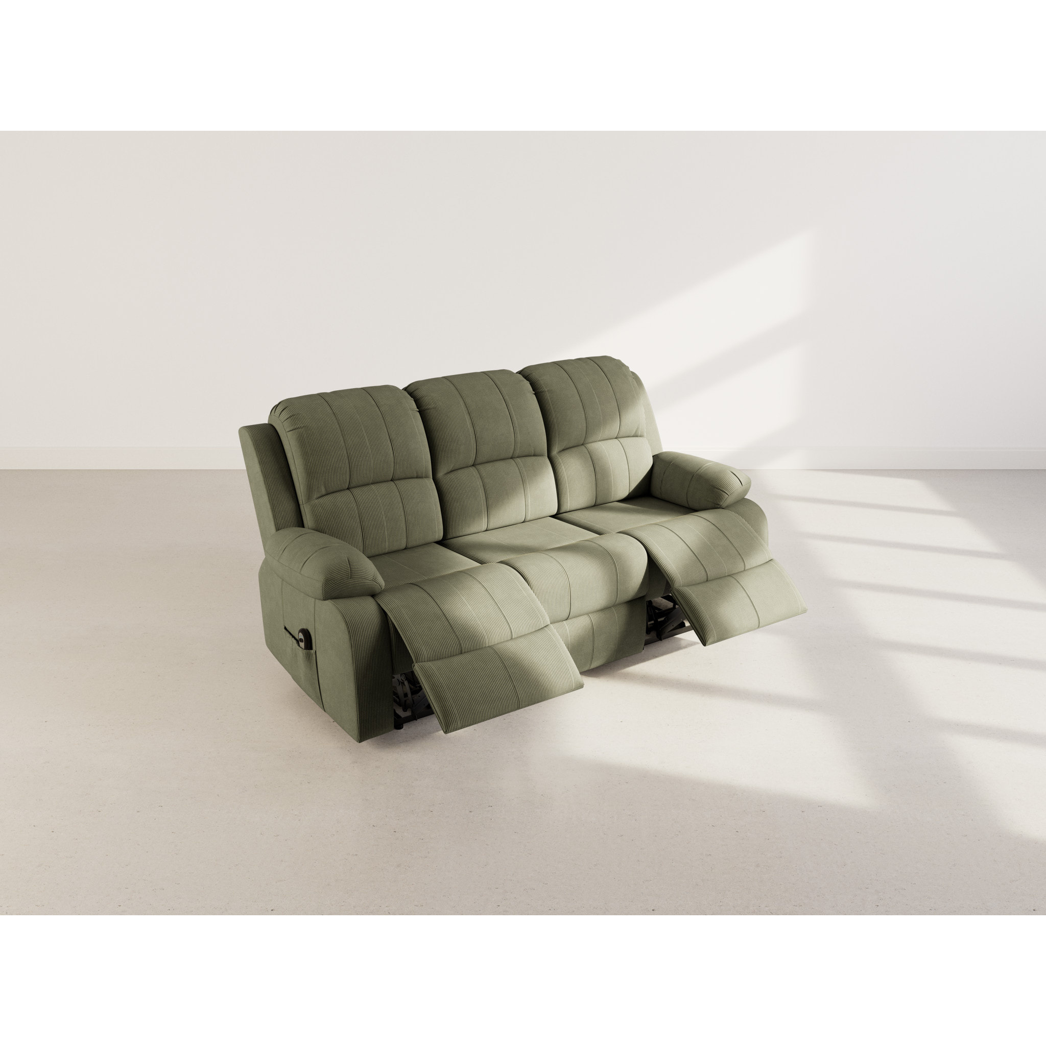 Armand - Canapé 3 places relax électrique en velours côtelé - Vert