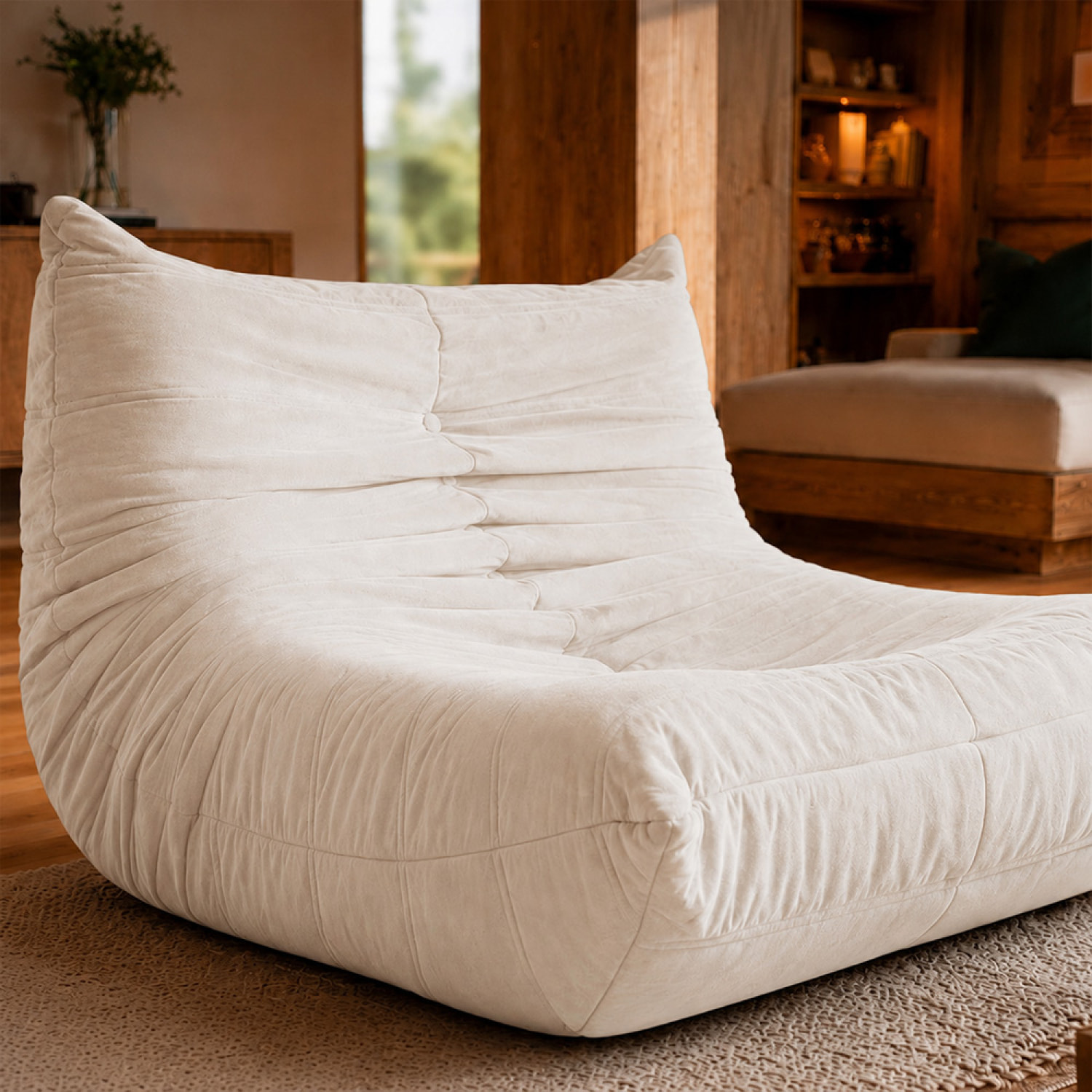 Fauteuil compressé en velours beige ALBA