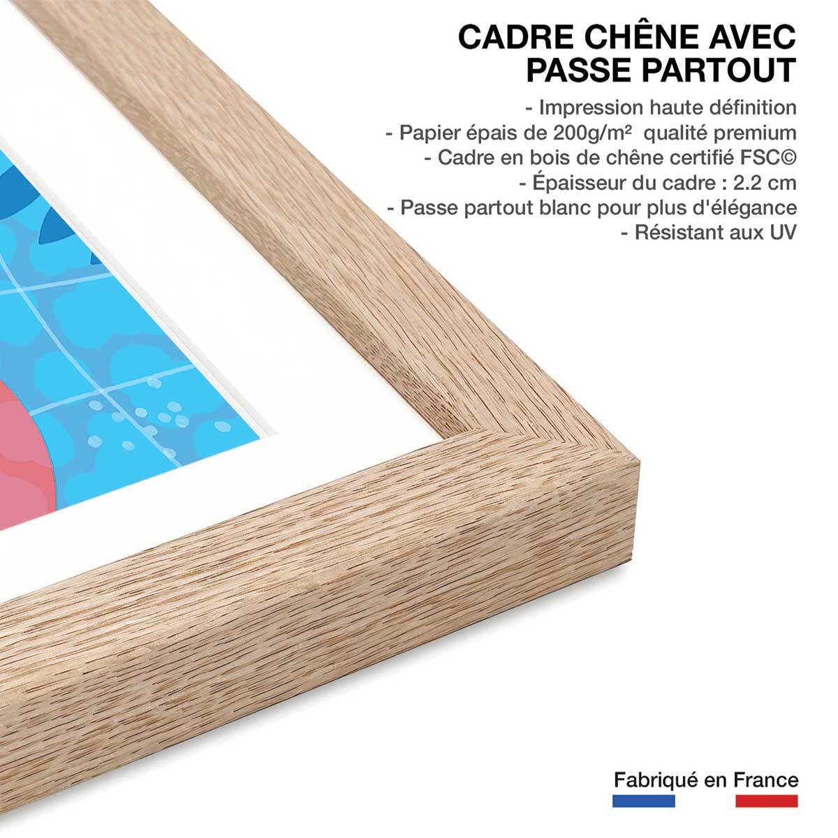 Affiche femme au bord de la piscine Affiche + cadre en bois - Chêne