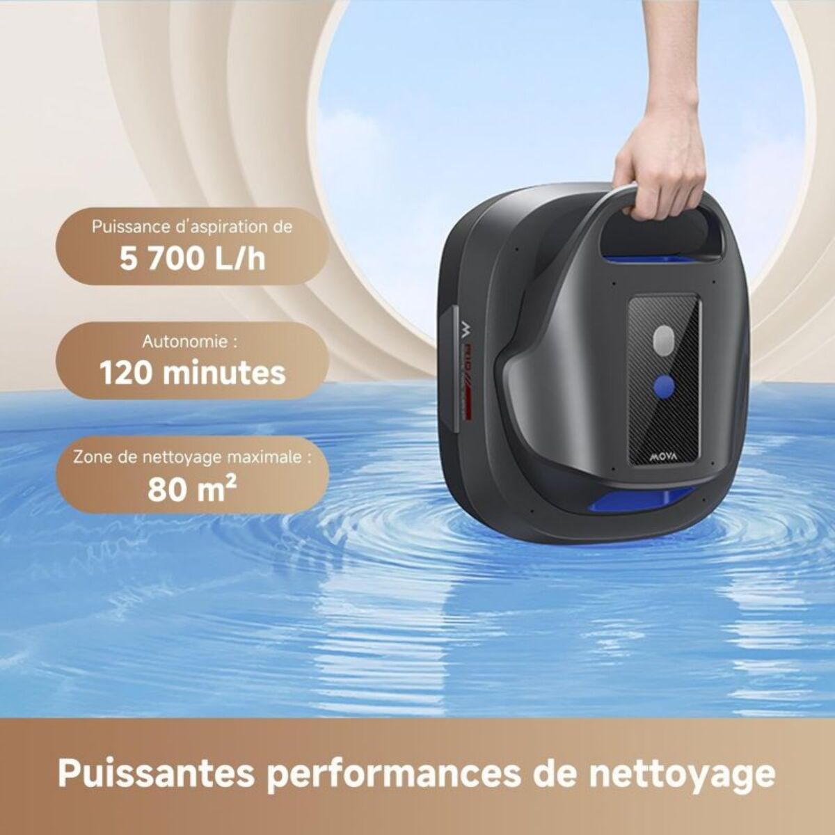 Robot piscine MOVA Diver R10 sans fil - fond - bassin jusqu'à 80 m²