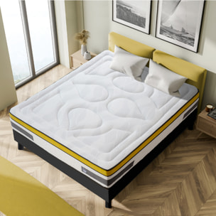 Ensemble Matelas Hybride Aubertin & Sommier Kit Bois, Ressorts Ensachés & Mousse Hyper Soft, 24 cm, Soutien Ferme