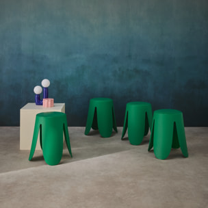 Set de 4 tabourets empilables simili cuir vert. Niki Ø30 / 44 x H46cm