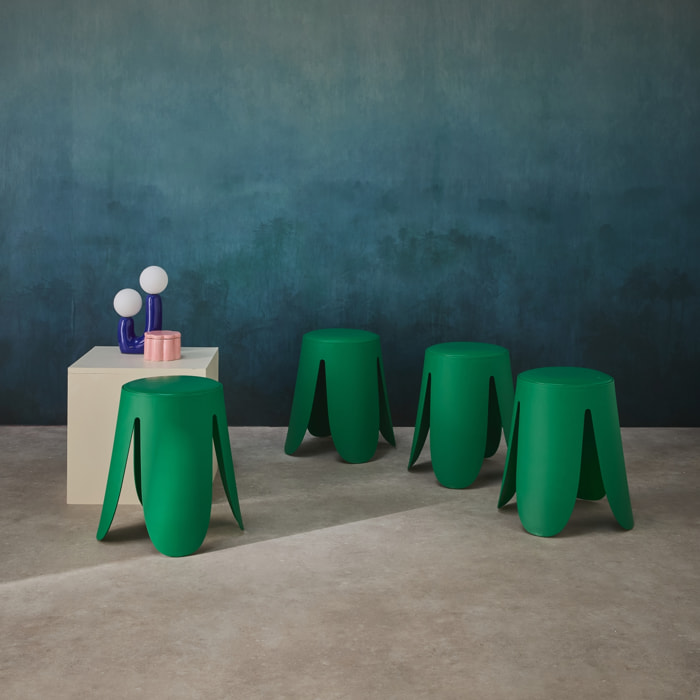 Set de 4 tabourets empilables simili cuir vert. Niki Ø30 / 44 x H46cm