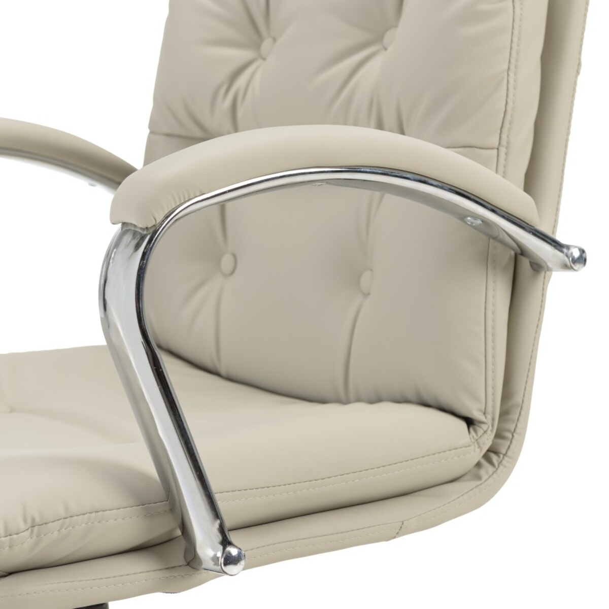 MINA - Chaise de bureau à roulettes cuir matelassé beige dossier carré