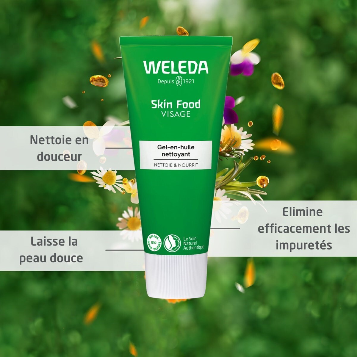 WELEDA - Skin Food Gel-en-huile nettoyant - Pour les peaux sèches - Nettoie en douceur et élimine impuretés et maquillage - Natrue* - Vegan*** - 75 ml