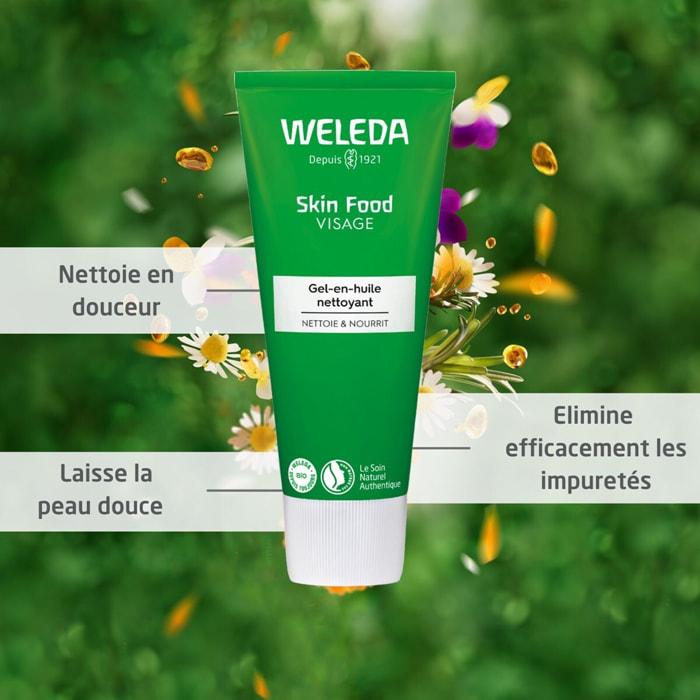 WELEDA - Skin Food Gel-en-huile nettoyant - Pour les peaux sèches - Nettoie en douceur et élimine impuretés et maquillage - Natrue* - Vegan*** - 75 ml