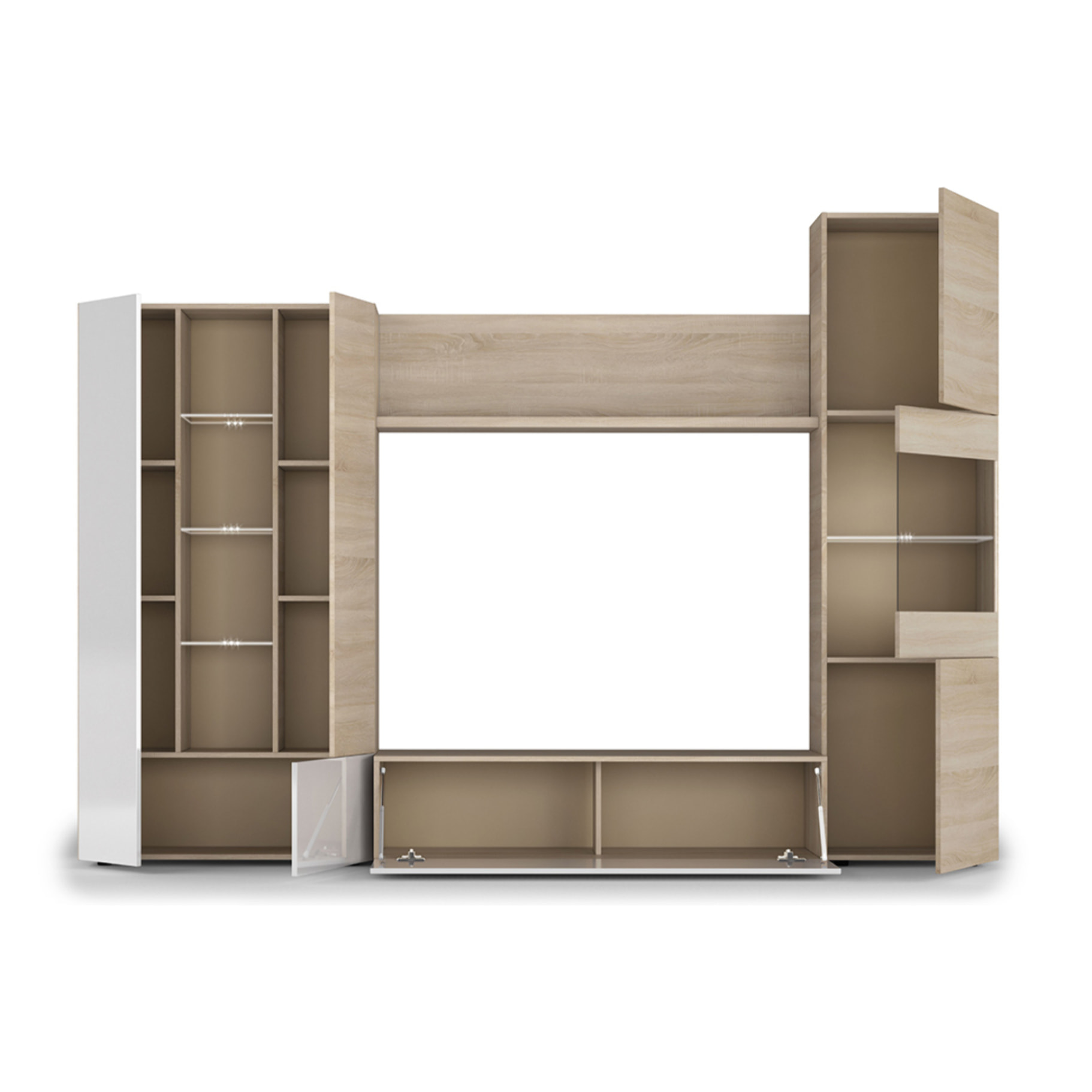 Mueble Salón 260x185x42cm Roble Canadian/blanco Brillo