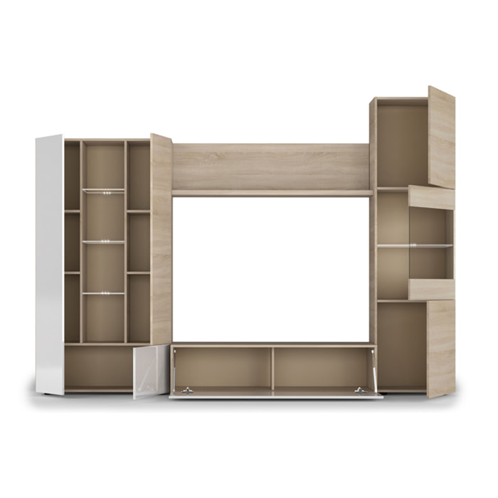 Mueble Salón 260x185x42cm Roble Canadian/blanco Brillo