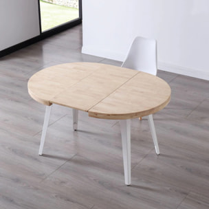 Mesa de comedor redonda extensible en blanco y roble 100-180x100 cm Berg Blanco - Roble