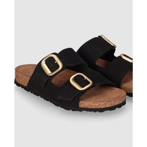 Sandalias de Piel - Negro - Tacón: Bajo