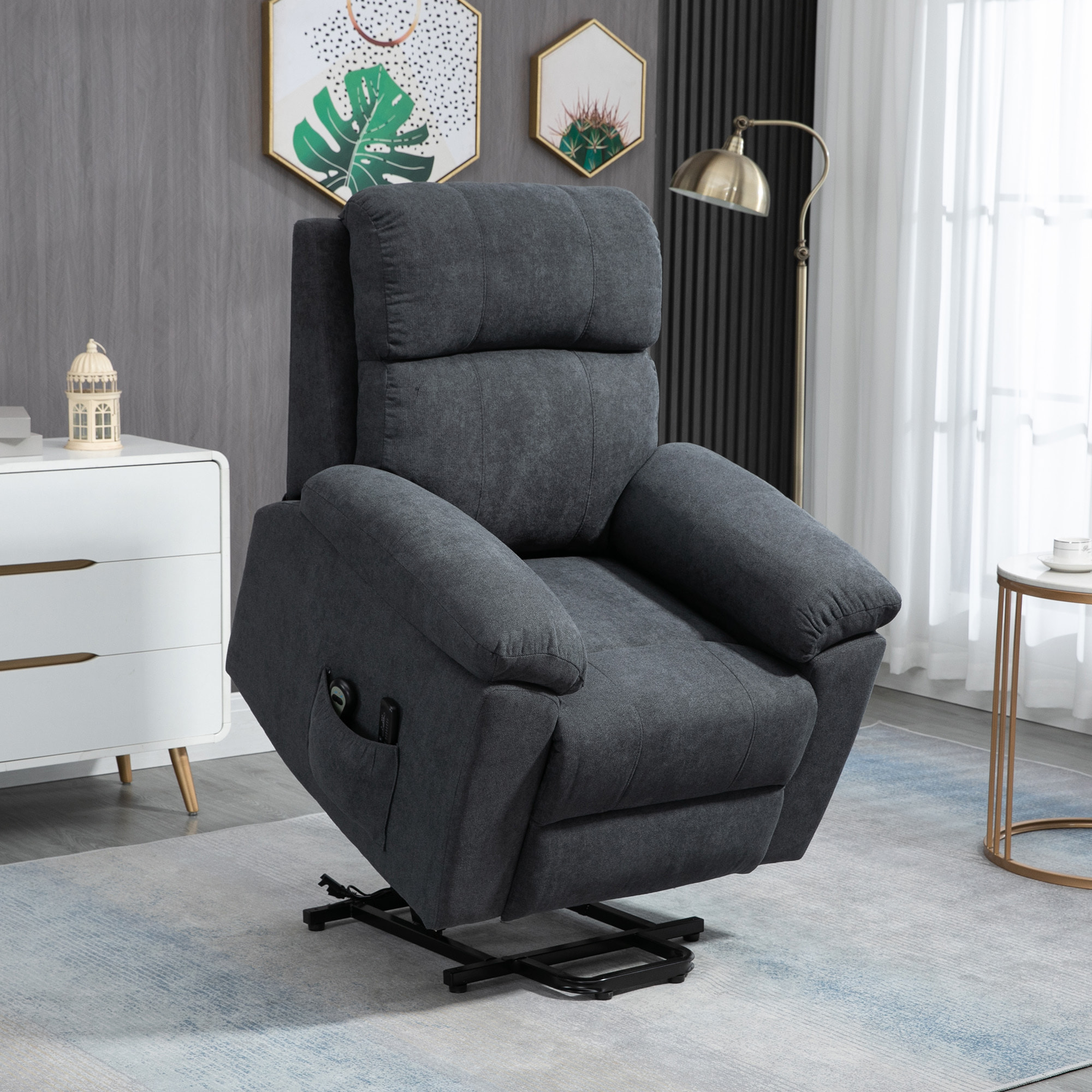 Fauteuil de massage fauteuil releveur électrique inclinaison réglable repose-pied ajustable tissu gris