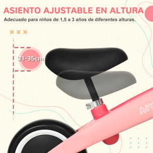 Bicicleta sin Pedales para Niños de 18-36 Meses Bicicleta de Equilibrio con Asiento Ajustable en Altura Carga 25 kg 67,5x32x44 cm Rosa