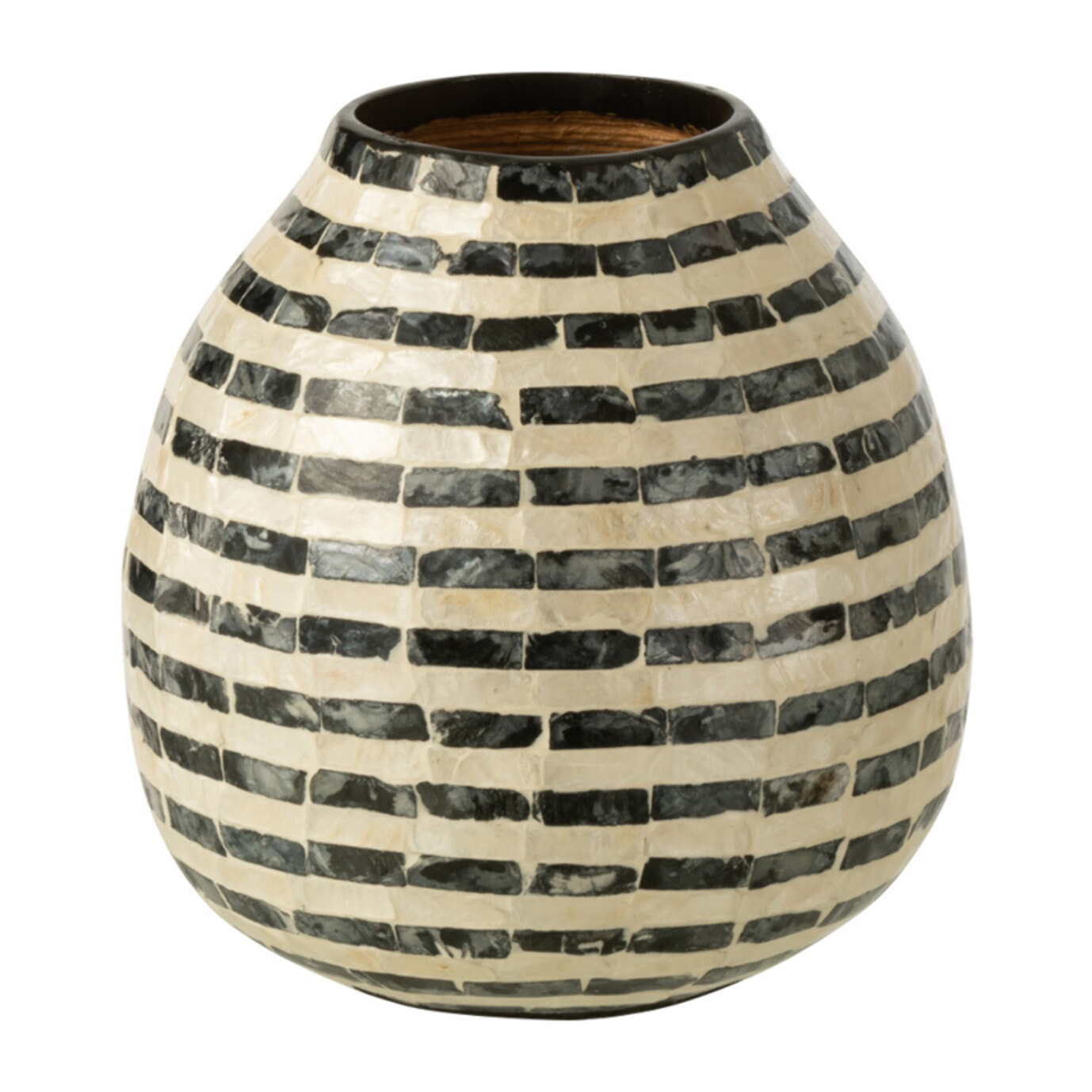 J-Line vase Boule Raye - coquillage/bambou - noir/blanc