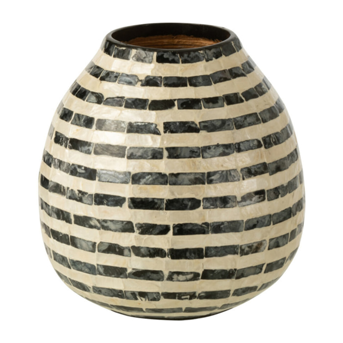 J-Line vase Boule Raye - coquillage/bambou - noir/blanc