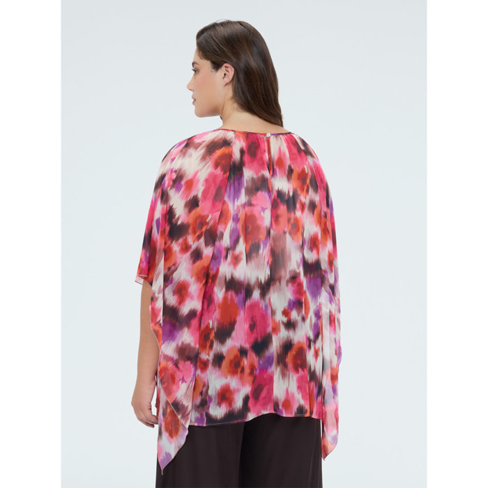 Fiorella Rubino - Tunica in georgette con stampa acquerello - Fucsia