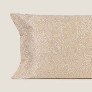 Funda de almohada algodón satén 300 hilos paisley Sentisis color marron beige 100% Algodón percal